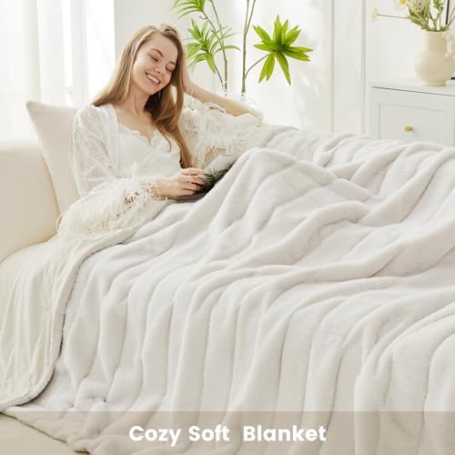 Cozy Bliss Faux Fur Throw Blanket - 50x60 Inches Beige