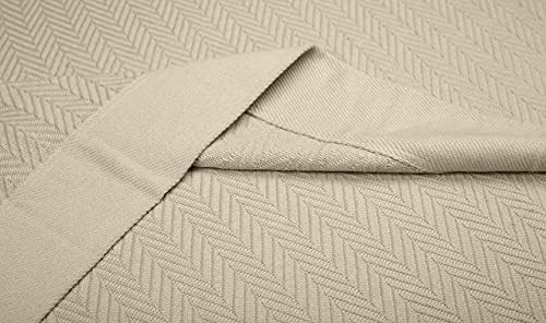 Threadmill Premium Cotton Herringbone Twin Blanket - 350GSM 68x92 Inches Beige