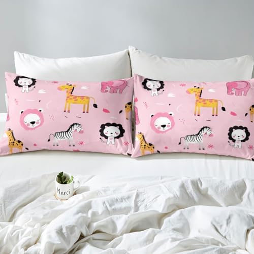 Manfei Cartoon Animal Sheet Set Giraffe Zebra Lion Elephant Twin Size
