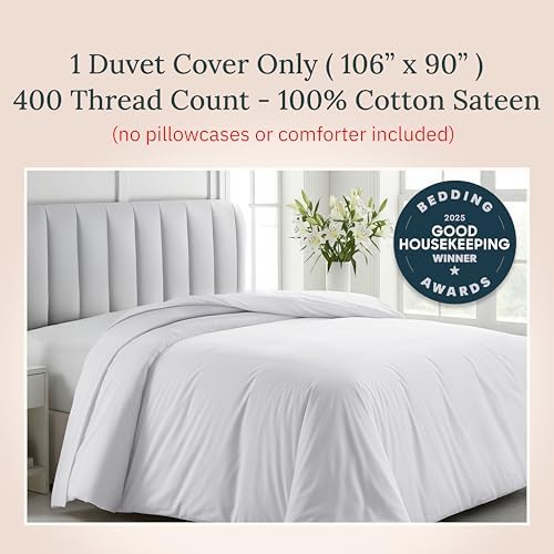 California Design Den King Duvet Cover - 400 Thread Count Sateen White