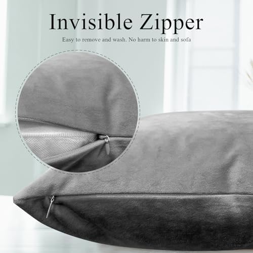 Jyumini Velvet Throw Pillow Covers 12x20 Inch Grey