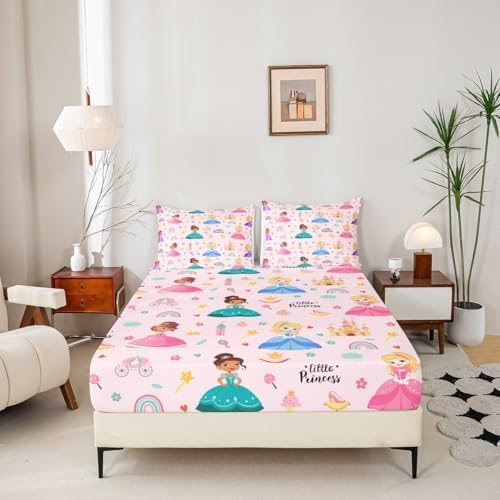 Manfei Princess Fitted Sheet Set with 2 Pillowcases