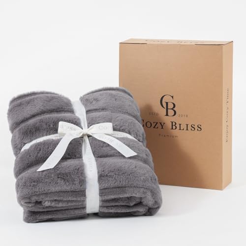 Cozy Bliss Faux Fur Throw Blanket Grey 50x60 Inches