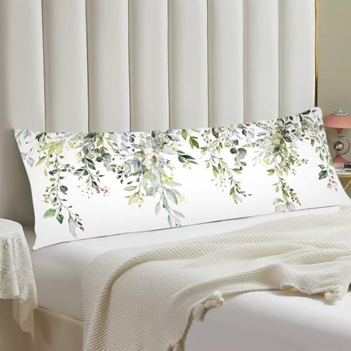 JISMUCI Floral Sage Green Body Pillow Cover 20x54