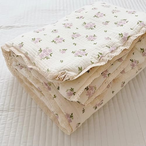 BuLuTu Purple Flower Baby Quilt for Kids Summer Crib Blanket