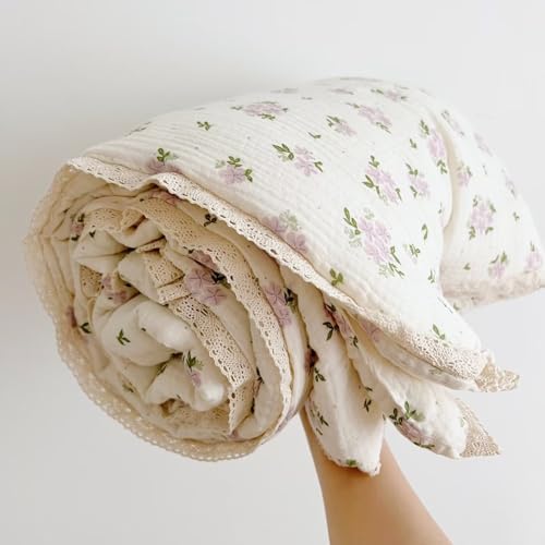 BuLuTu Purple Flower Baby Quilt for Kids Summer Crib Blanket