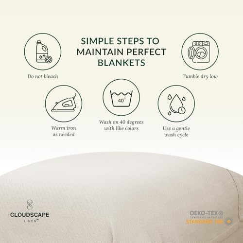 Cloudscape Linen 100 Cotton Queen Blanket Herringbone Pattern Ivory 92x92