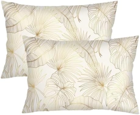 DINJUNA Plant Leave Pattern Pillow Cover Set of 2 Queen Size
