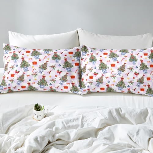 Castle Fairy Christmas Pine Fitted Sheet Twin Set with Pillowcase 1