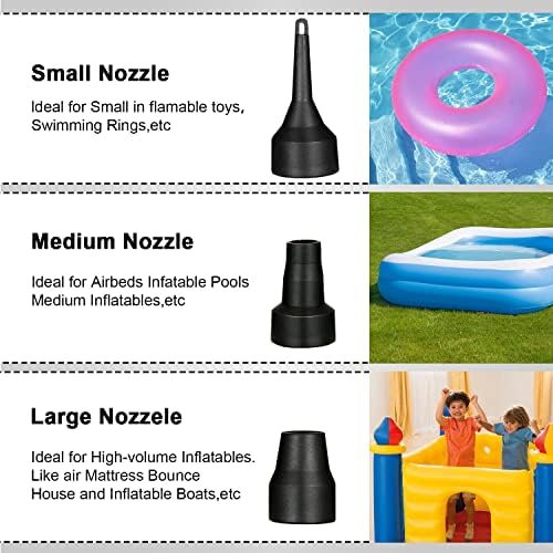 Flanney Air Pump for Inflatables - 3 Nozzles 12V110V Quick Fill Deflate