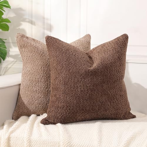 Lewondr Textured Boucle Throw Pillow Covers 18x18 Inch 2 Pack Camel and Brick