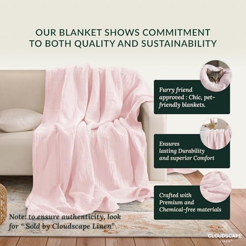 Soft 4 Layer Muslin Cotton Blanket King Size 92x108 Seashell Pink