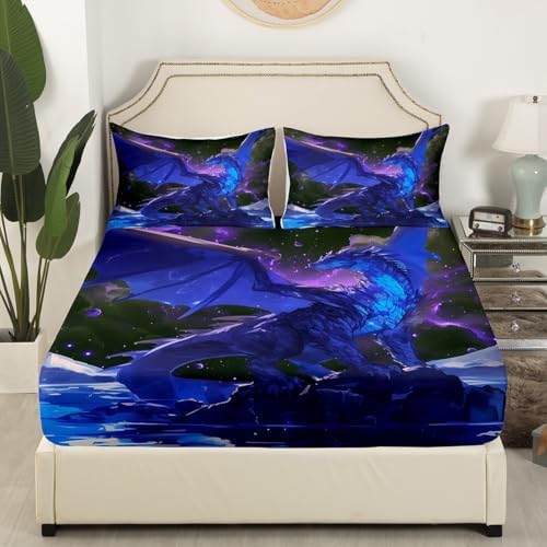 Homewish Dragon Fitted Sheet Twin Size Set with Pillowcase