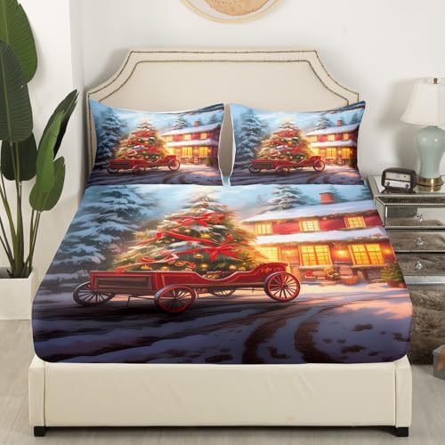 Castle Fairy Christmas Fitted Sheet Set with Pillowcase