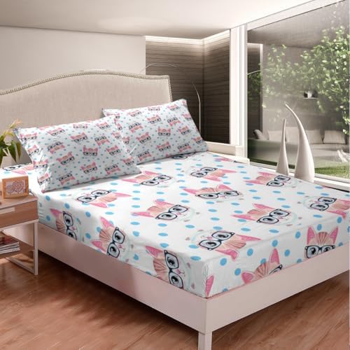 Homewish Cute Cat Fitted Sheet Twin Set with Pillowcase