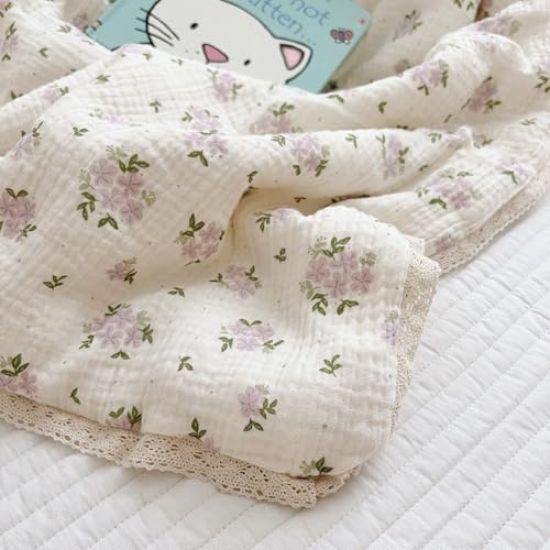 BuLuTu Purple Flower Baby Quilt for Kids Summer Crib Blanket