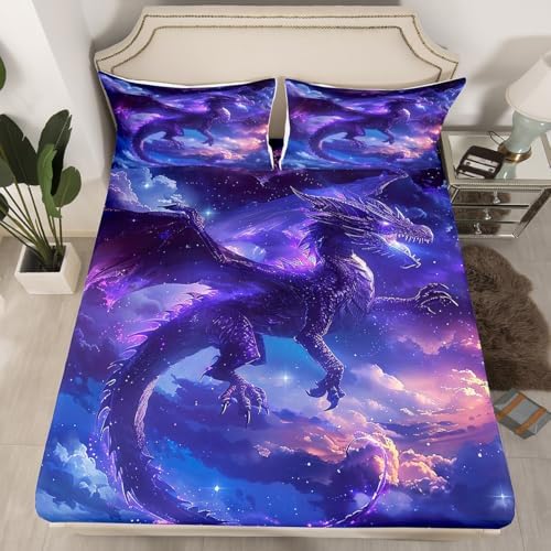 Castle Fairy Dragon Fitted Sheet Set Twin Size