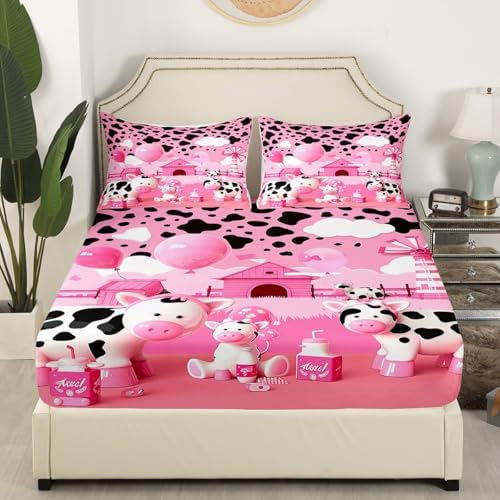 Castle Fairy Milk Cow Print Twin Sheet Set with Pillowcase 1