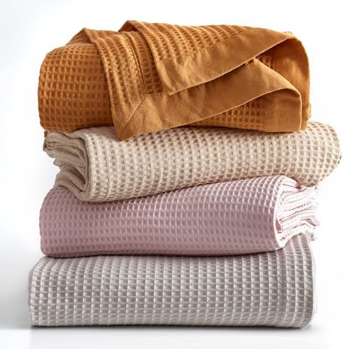 Great Bay Home 100 Cotton Waffle Weave Summer Blanket - 90x90in Oatmeal