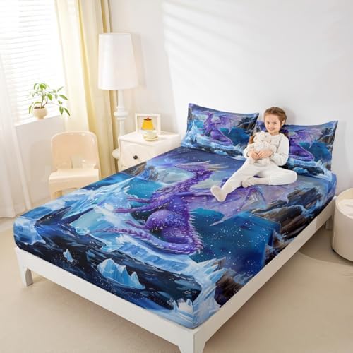 Purple Dragon Fitted Sheet Twin Set with 1 Pillowcase
