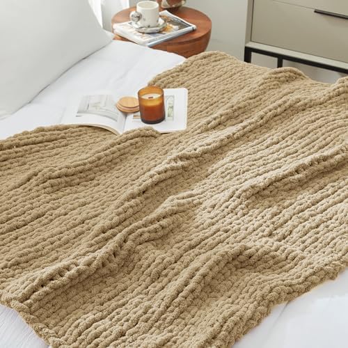 Amlie Home Chunky Knit Throw Blanket for Couch 40x50 Beige