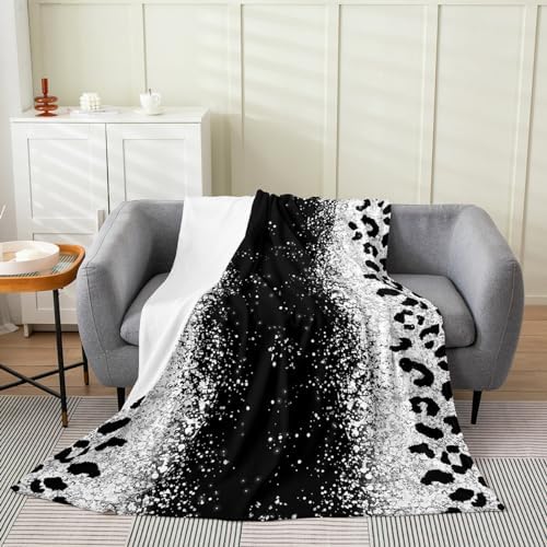 Glitter Silver Leopard Fuzzy Throw Blanket 50x60