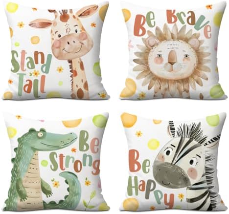 Cute Cartoon Animal Pillow Covers Set of 4 18x18