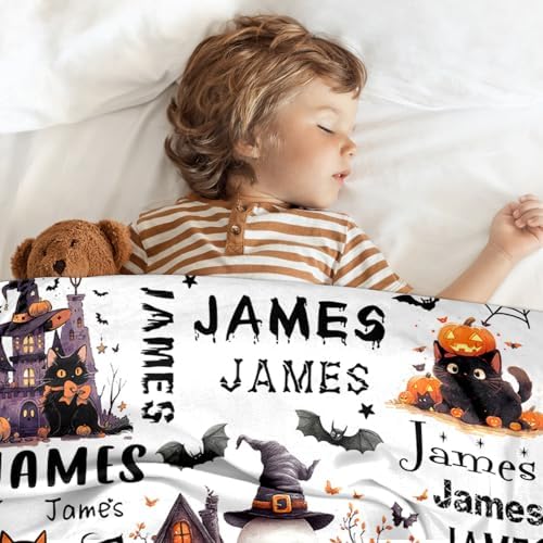 Custom Halloween Blanket with Name - Cozy Plush Throw