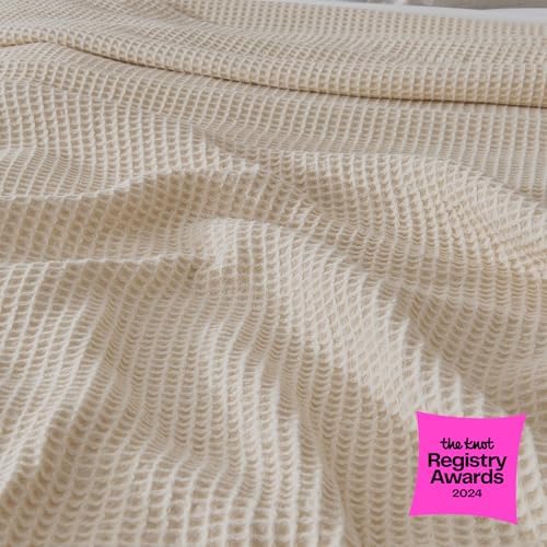 Great Bay Home 100 Cotton Waffle Weave Summer Blanket - 90x90in Oatmeal