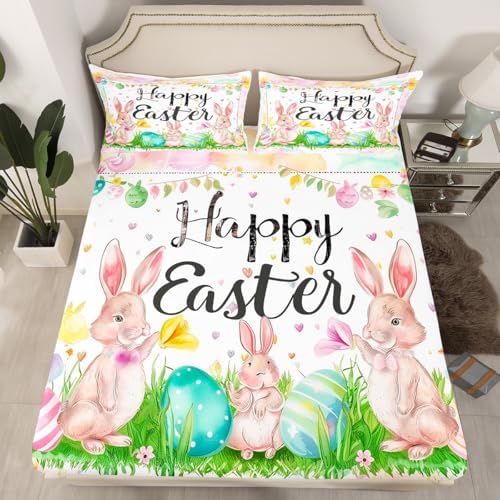 Homewish Happy Easter Fitted Sheet Twin Size with Pillowcase