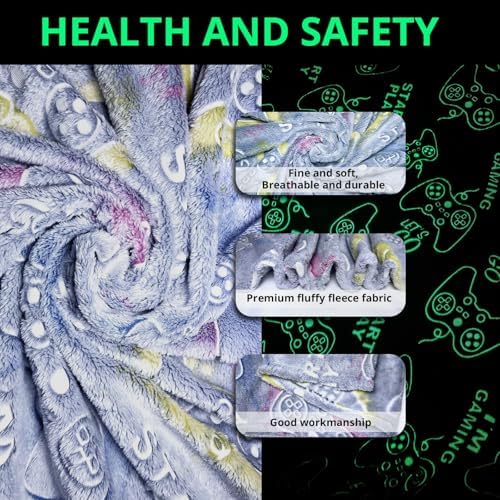 Gaming Glow in The Dark Blanket for Kids Teens
