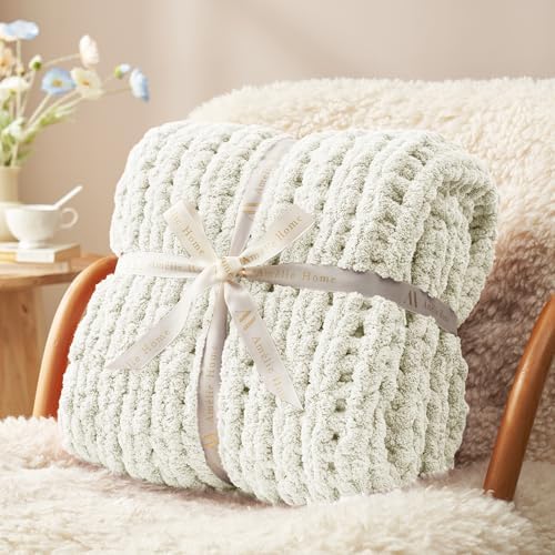 Amlie Home Chunky Knit Throw Blanket Ivory 40x50