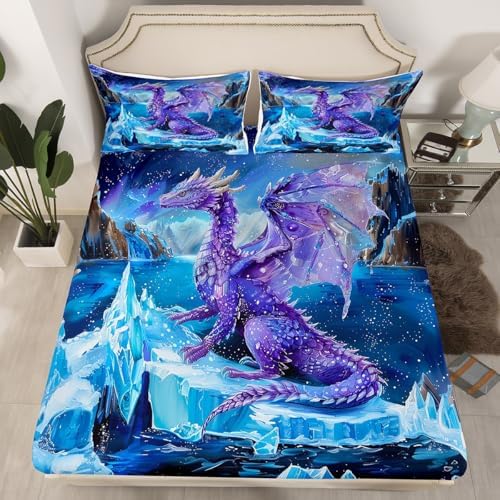 Purple Dragon Fitted Sheet Twin Set with 1 Pillowcase