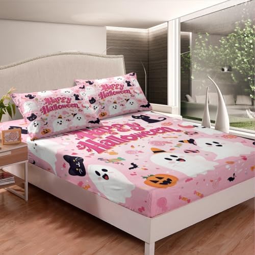 Castle Fairy Happy Halloween Fitted Sheet Twin Set with Pillowcase
