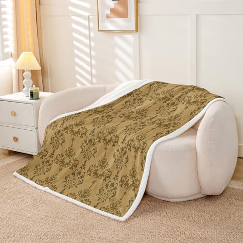 Feelyou Gold Damask Sherpa Throw Blanket Kids Bedroom Decor