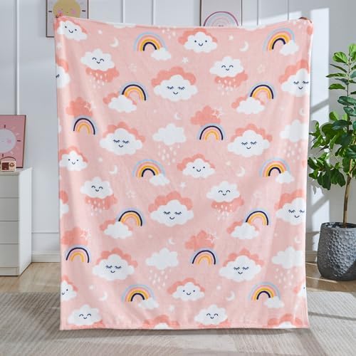 SOCHOW Pink Cloud Print Fleece Throw Blanket for Kids 1