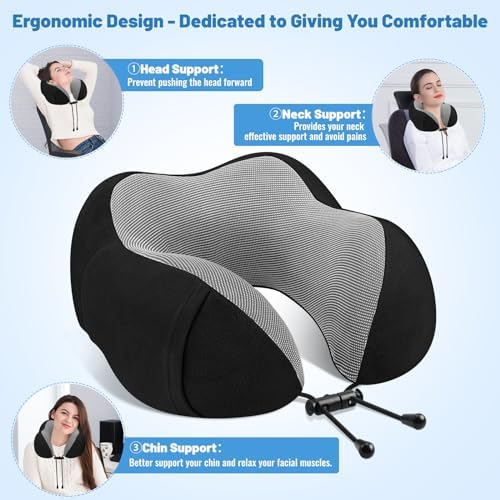 CloudBliss Travel Pillow Memory Foam Adjustable Breathable Neck Support