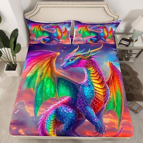 Castle Fairy Western Dragon Twin Sheet Set with Pillowcase