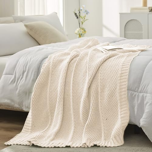 Amlie Home Chenille Knit Throw Blanket Ivory 50x60
