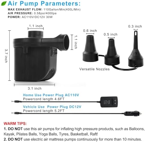 Newpol Inflatable Bed Pump with 3 Nozzle Sizes