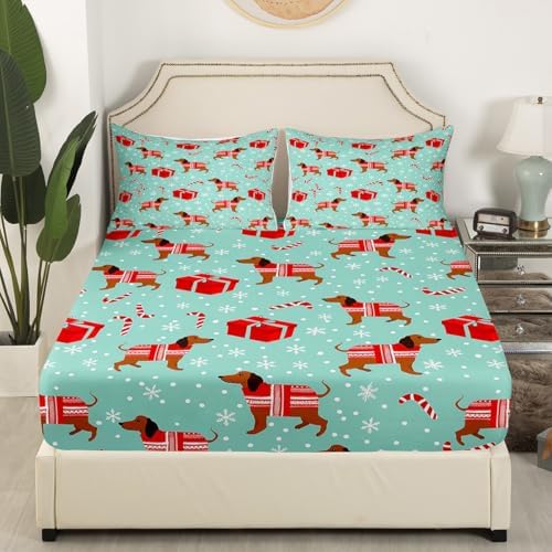 Homewish Cute Dachshund Fitted Sheet Set Twin Size