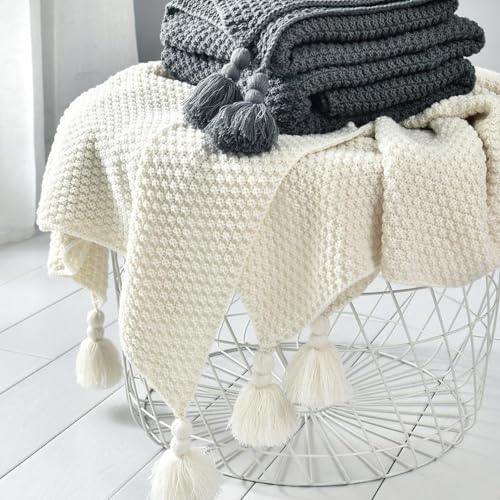 GlitzyStar Nordic Tassel Knitted Throw Blanket