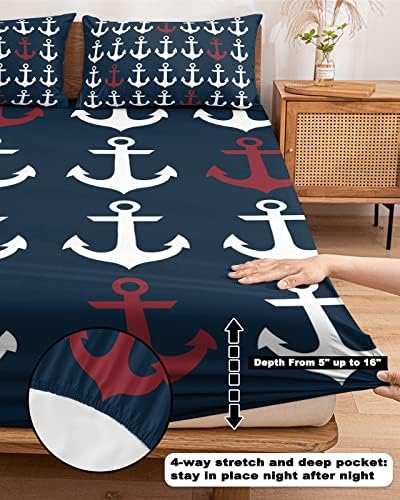 Twin Fitted Sheet Deep Pocket with Elastic Nautical Design