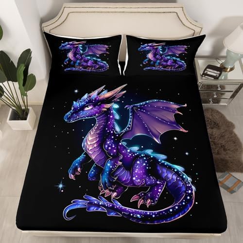 Cute Dragon Fitted Sheet Set Twin Size with 1 Pillowcase