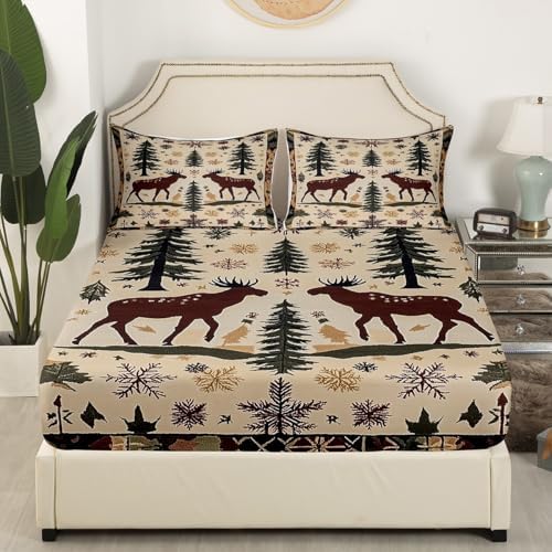 Castle Fairy Rustic Farmhouse Twin Sheet Set with Reindeer Design