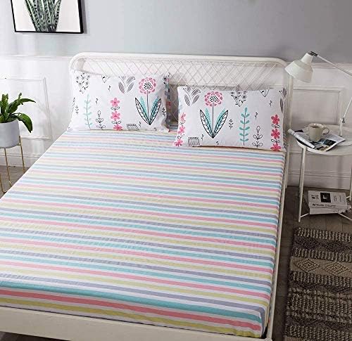 AMWAN Cotton Striped Fitted Sheet Queen
