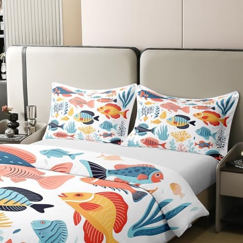 Feelyou Ocean Fish Duvet Cover Set 100 Cotton Kids Cartoon Bedding