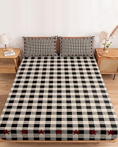 Chees D Zone Twin Fitted Sheet with Elastic Red Stars Design