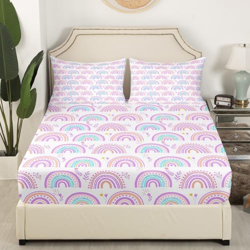 Manfei Purple Rainbow Bed Sheet Set with 1 Pillowcase