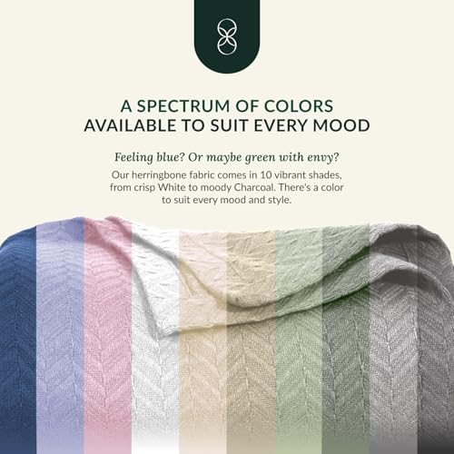 Cloudscape Linen 100 Cotton Queen Blanket Herringbone Pattern Light Grey